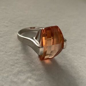 925 Sterling Silver Chunky Orange Faux Gemstone Cocktail Ring Size 9.25